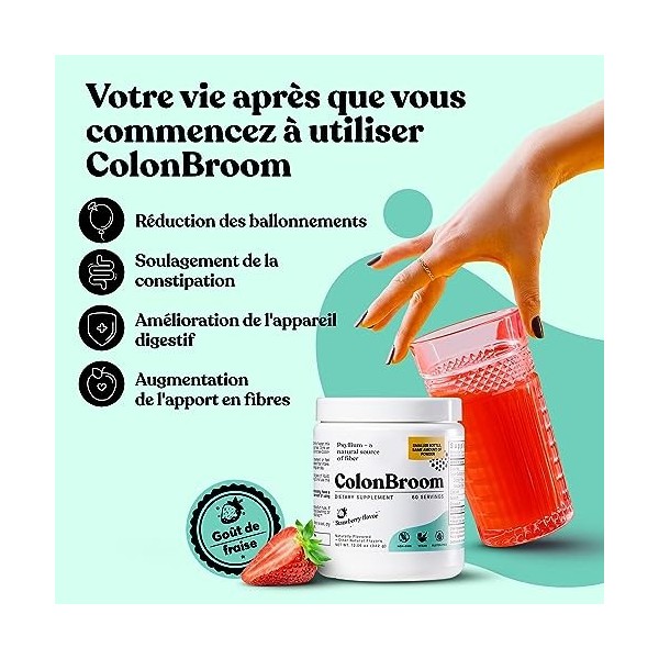 ColonBroom Poudre de Psyllium Husk, Complément de Fibres Alimentaires pour Transit Intestinal, Soulage Constipation et Ballon