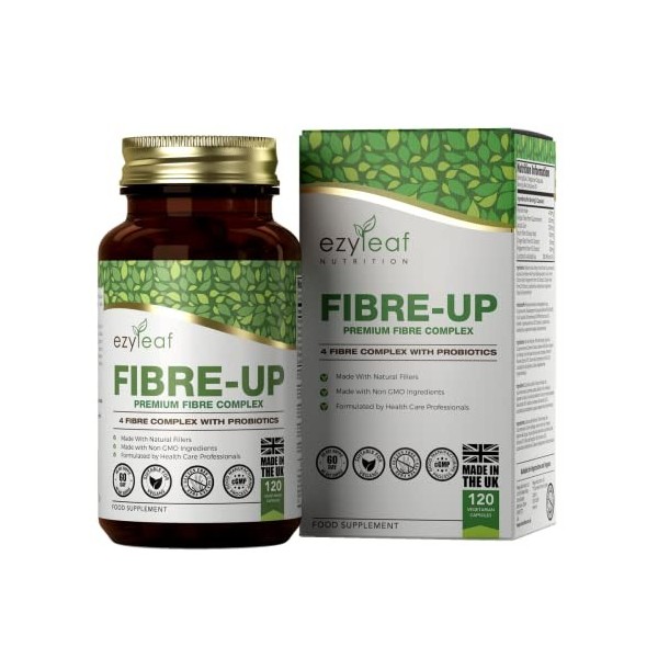 Ezyleaf Fibre Psyllium Husk Probiotique 1000mg | 120 Gelules Vegetaliennes | Fibre-Up de Glucomannane de konjac gomme acacia 