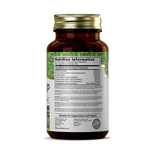 Ezyleaf Fibre Psyllium Husk Probiotique 1000mg | 120 Gelules Vegetaliennes | Fibre-Up de Glucomannane de konjac gomme acacia 