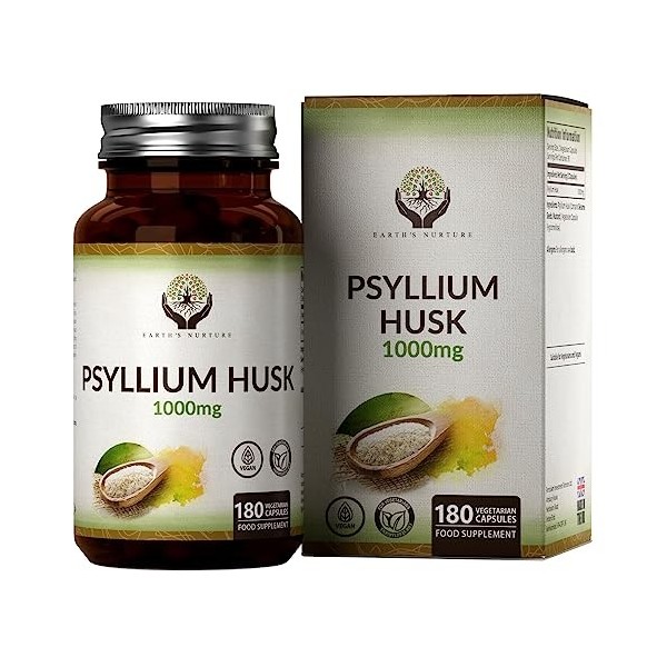 EN Psyllium Husk Capsules 1000mg par Dose | 180 Gelules Vegetaliennes | Supplement de Fibre Alimentaire de Poudre de Cose de 