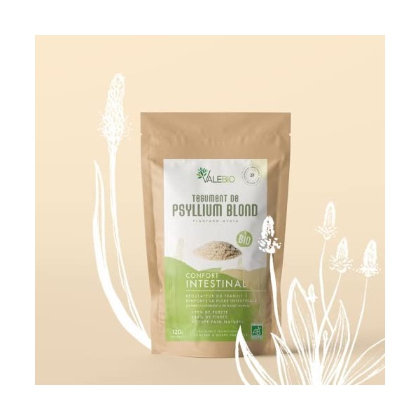 Tegument De Psyllium Blond Bio 120g | 99% de pureté | Valebio