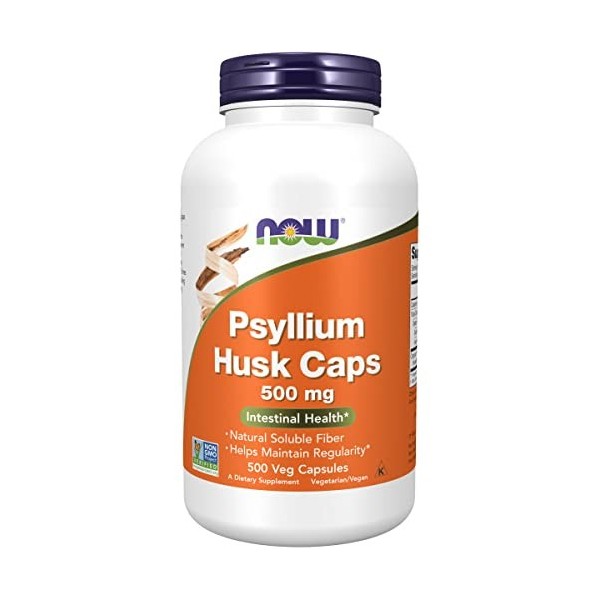 Now Foods, Psyllium Husk Caps Tégument de Psyllium , 500mg, 500 Capsules végétaliennes, Testé en Laboratoire, Sans Gluten, S
