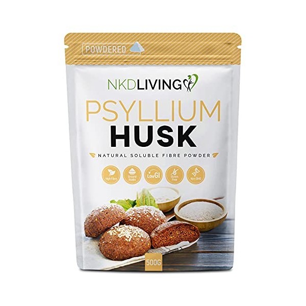 Poudre de cosse de psyllium par NKD Living 500g | Testé pour les métaux lourds, les micro-organismes et plus de 500 pestici