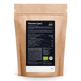 Biotiva Psyllium entier bio 250g - Pureté 99% - Sachet fraîcheur refermable - Sans lactose, sans gluten, végan - Conditionné 