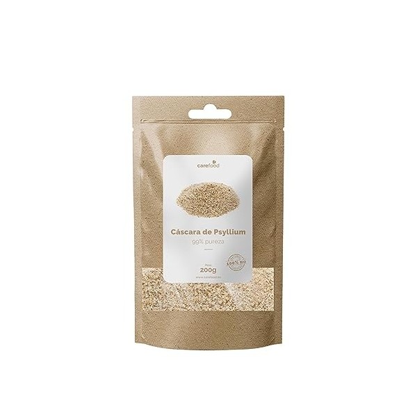 Carefood - Cosse de Psyllium 99% Pure Bio - 100% Biologique Sans Gluten Vegan - Meilleure Digestion et Effet Satiétant - Sour