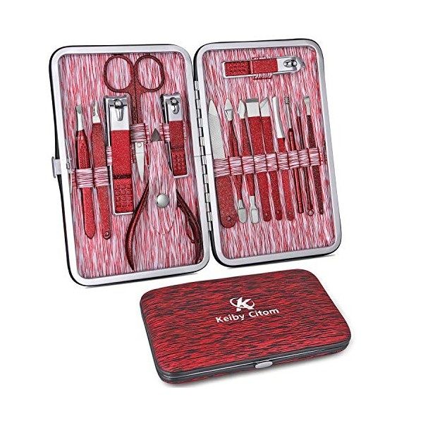 Kit Manucre Pedicure Professionnel Coupe Ongle, Trousse Manucure Pedicure Set de 16 outils de soins de Pédicure en acier inox