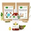 MoriVeda® Ensemble de produits "Girl Power" | Capsules Psyllium Husk, Capsules Moringa Femme, Huile de Moringa Premium | vita