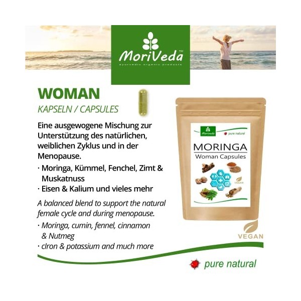 MoriVeda® Ensemble de produits "Girl Power" | Capsules Psyllium Husk, Capsules Moringa Femme, Huile de Moringa Premium | vita