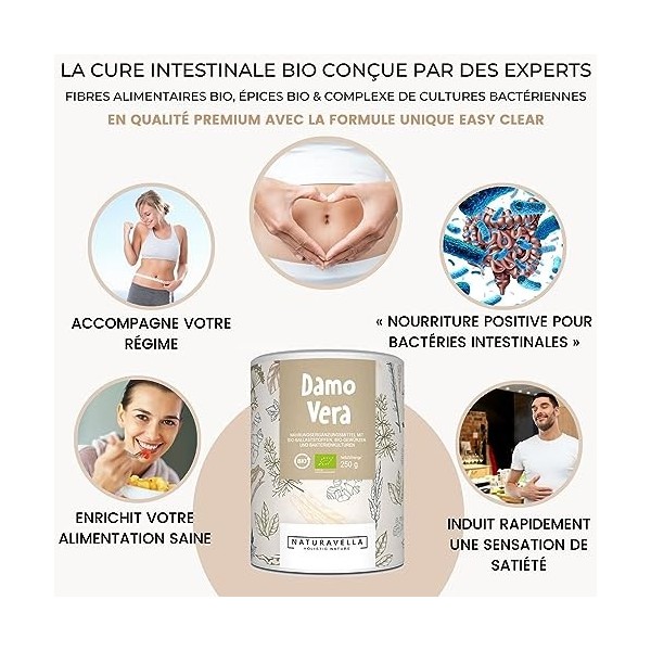 DamoVera - La cure intestinale bio conçue par des experts | Complexe premium de fibres bio, d’épices bio et de cultures bacté