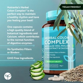 Detox Colon Herbes avec Aloe Vera, Psyllium & Calcium - Laxatif Contre la Constipation, Adoucisseur de Selles 100% Naturel, 1