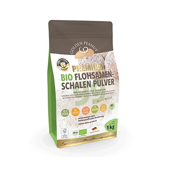 Poudre de psyllium bio 99 % 1 kg | Psyllium en poudre | finement moulue | sans additifs | sans gluten | qualité contrôlée | i