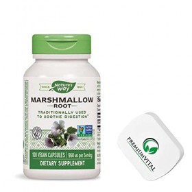 PremiumVital, Natures Way, Marshmallow Root Racine de Guimauve , 480mg, 100 Capsules végétaliennes, avec Pilulier Pratique,