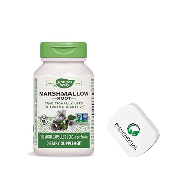 PremiumVital, Natures Way, Marshmallow Root Racine de Guimauve , 480mg, 100 Capsules végétaliennes, avec Pilulier Pratique,