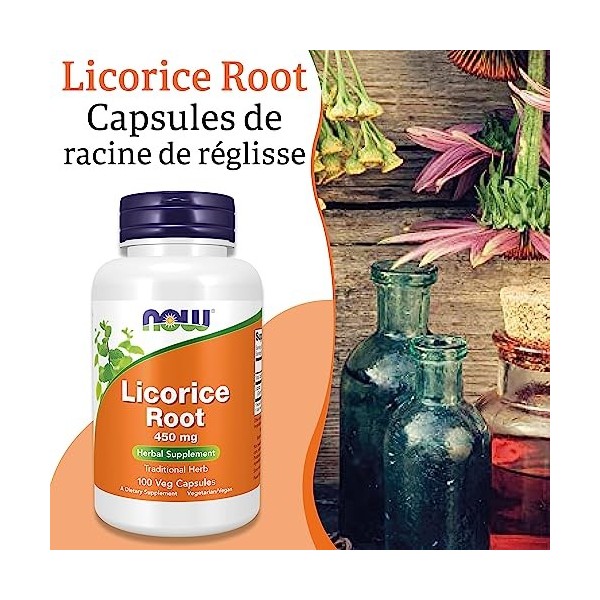 Now Foods, Licorice Root Racine de Réglisse , 450 mg, 100 Capsules végétaliennes, Testé en Laboratoire, Sans Gluten, Sans So