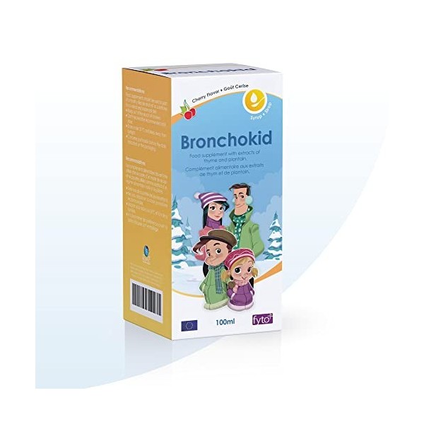 Bronchokid - Sirop Naturel pour la Toux au Thym, Plantain et Miel - Adultes, Enfants - Sans Additifs - Goût Cerise - 100 ml