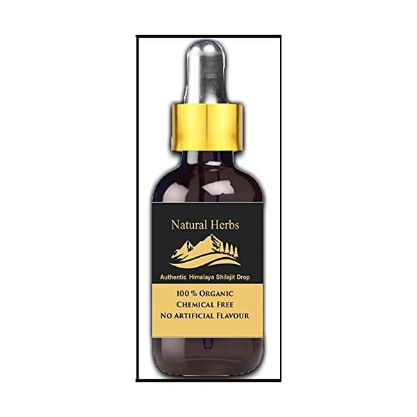 Natural Herbs Shop Shilajit liquide pur – Authentique gouttes de Shilajit intense de lHimalaya – Édition royale – 20 ml – 3 