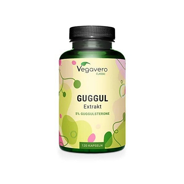 Guggul PREMIUM Vegavero® | 120 Gélules 4 mois | Avec 5% de Guggulstérones | DOSE LA PLUS ELEVEE: 500 mg dExtrait par Gélul