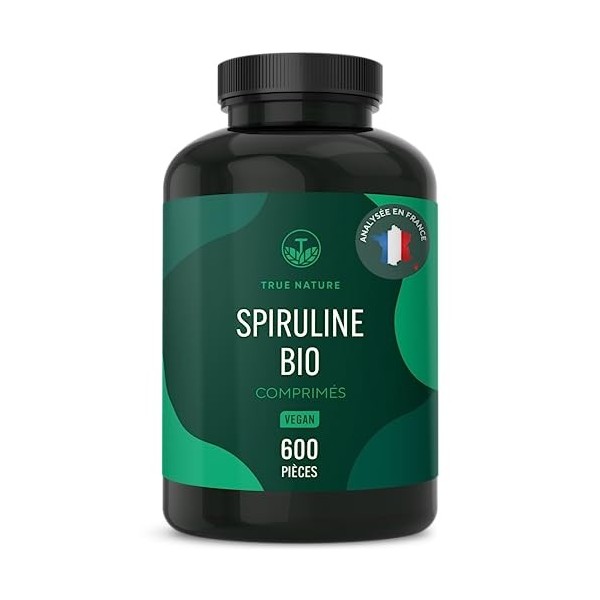 Spiruline BIO - 600 comprimés 500mg - Analyse française - Sans additifs - Riche en Phycocyanine et Protéines - Hautement do
