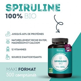Spiruline Bio - Maxi Format 500 comprimés de 500 mg - Riche en Protéines, Phycocyanine, Fer, Antioxydants, Vitamines - Immuni