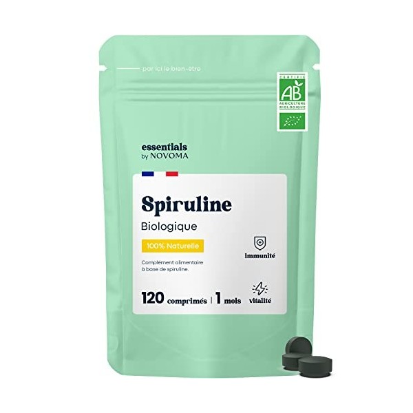 Spiruline Bio 500 mg, Pure et Naturelle, Cure de 1 mois, Réduit la Fatigue et Favorise lImmunité, 120 Comprimés Vegan, Riche