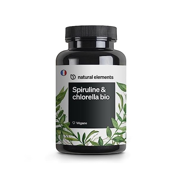 Spiruline et Chlorella bio - 500 comprimés - 2400 mg de spiruline bio + 2400 mg de chlorelle bio par dose journalière - agréé