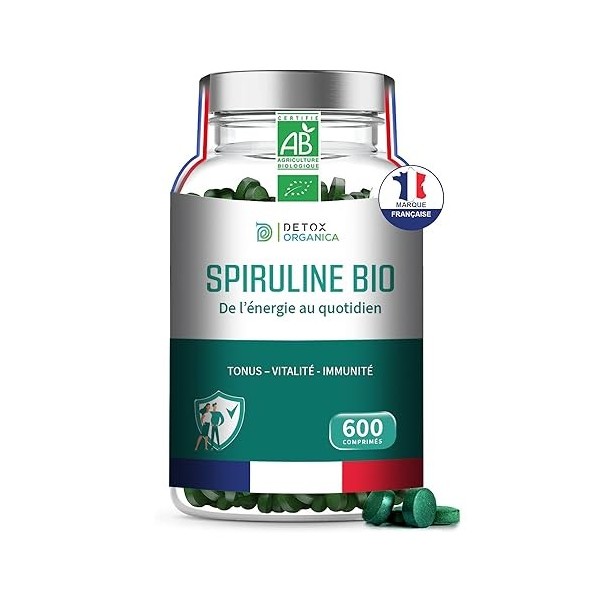 Spiruline BIO 500mg - 600 Comprimés Riche en Protéines, Antioxydants et Fer - Taux Elevé de Phycocyanine - 100% Vegan et Is