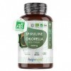 Spiruline et Chlorella Bio - 180 Gélules Vegan, 1500 mg/jour - 750mg Spiruline + 750mg Chlorella, Dosage Puissant, Riche en F