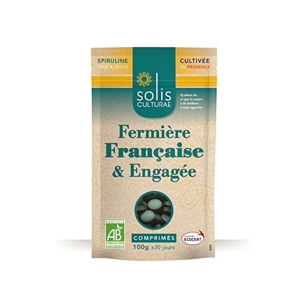 Spiruline bio AB française / 1 sachet 100g soit 200 comprimés 100% spiruline / 30 jours de cure/Renforce limmunité/Riche en 