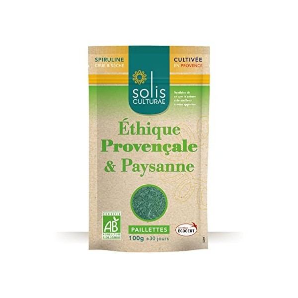 Spiruline bio AB française / 1 sachet 100g en paillettes / 30 jours de cure/Renforce limmunité/Riche en fer/Puissant antioxy