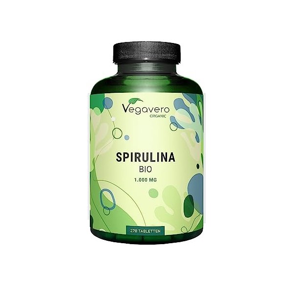 Spiruline BIO Vegavero® | 1000 MG par Comprimé | Avec Phycocyanine | Sans Additifs & Sans OGM | 3 mois | Fatigue + Antioxydan