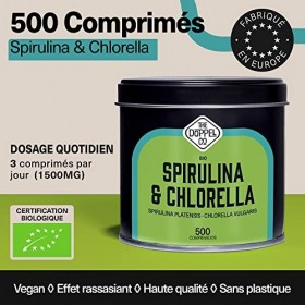 Spiruline et Chlorella Bio | 500 Comprimés | 1500 mg par dose | Algues Spiruline Chlorella Bio | Sans Additifs - Effet Rassas