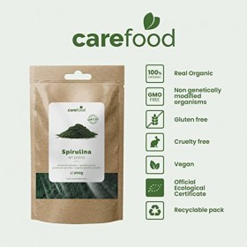 Carefood - Spiruline Bio en Poudre - Superfood 100% Biologique Adapté aux Véganes - Super Aliment Naturel à Haute Teneur en N