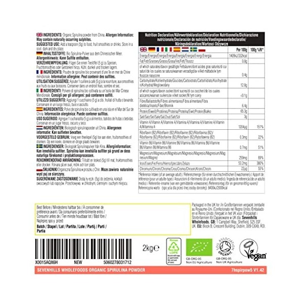 Sevenhills Wholefoods Poudre De Spiruline Bio 2kg