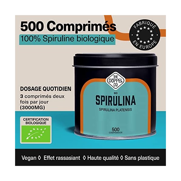 100% Spiruline BIO | 500 Comprimés | 3000 mg par dose | Spiruline Bio Comprimés | Proteine Vegan, Proteine Vegetale | Detox |