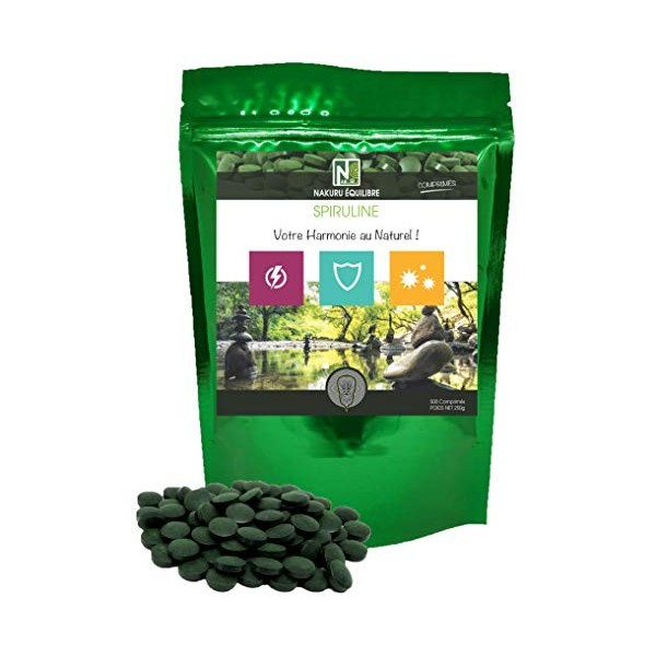 NAKURU | Spiruline | Gamme Équilibre | Fabriqué en France | "Votre Harmonie au Naturel!" | 180 comprimés de 500mg / Poids Ne