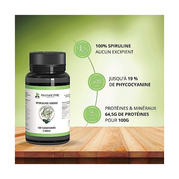 SPIRULINE BIO 500 MG - SANS EXCIPIENTS - JUSQUÀ 19% PHYCOCYANINES - 180 COMPRIMÉS - ANALYSE EN FRANCE