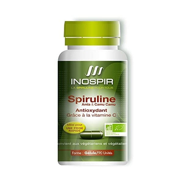 SPIRULINE BIO + VITAMINE C BIO | GELUSPIR - Spiruline, Amla, Camu Camu Bio - Fort pouvoir Antioxydant, Lutte contre Stress O