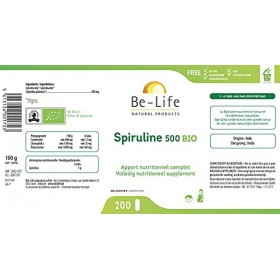 Be-Life Bio-Life Spiruline Complément Nutritionnel Complet 500 Bio, 200 Tablettes, 1 Unité