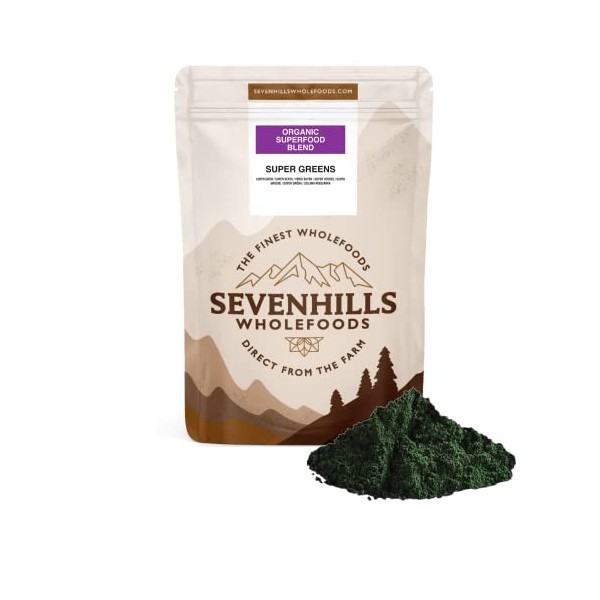 Sevenhills Wholefoods Super Verts Mélange De Superaliments Bio 200g, Spiruline, Chlorelle, Herbe DOrge, Herbe De Blé