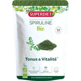 SUPERDIET - SPIRULINE BIO - Immunité, Minceur, récupération sportive -Sachet papier refermable - Conditionné en France -Poudr
