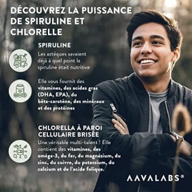 Spiruline Bio et Chlorella Bio AAVALABS - Complexe de Spiruline Poudre et Chlorella Poudre 1800mg - Complement Alimentaire Ve