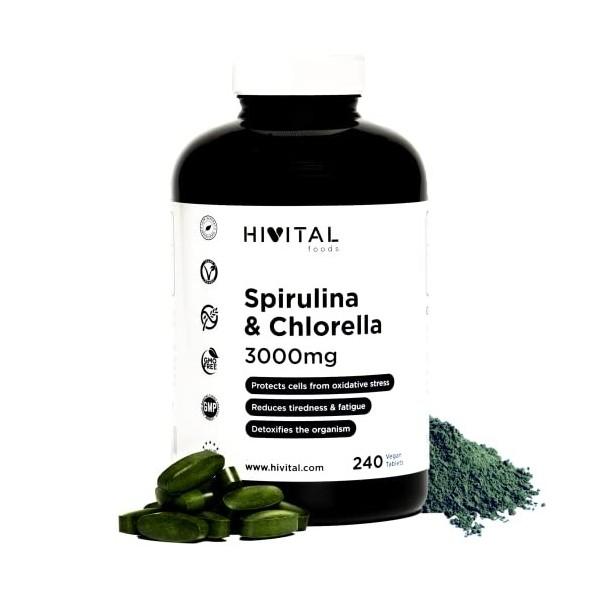 Spiruline et Chlorella BIO 3000 mg. 240 comprimés végétaliens depuis près de 3 mois. Protéines dalgues biologiques naturelle