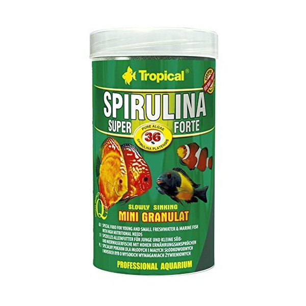 Super SPIRULINA Forte Mini GRANULAT 250ml / 140g - Nourriture Speciale pour Poissons deau Douce et deau de mer aux Besoins 