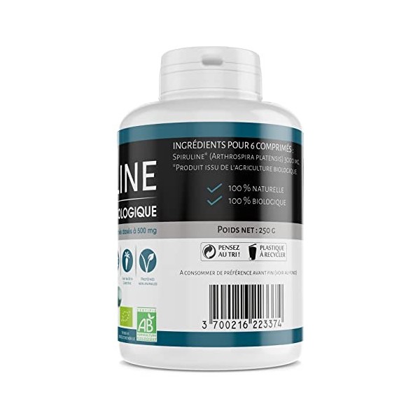 Spiruline Bio 500 mg - 1000 Comprimés