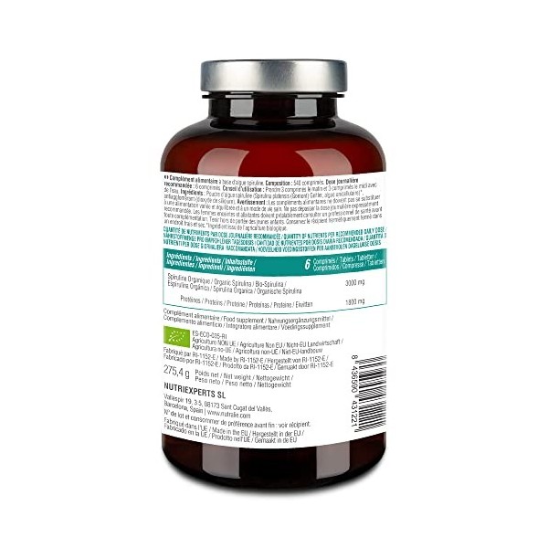 SPIRULINE BIO Comprimés - 19% Phycocynanine - Riche en Protéines, Fer & Antioxydants - 100% Pure Sans Excipients - Haute Dosa