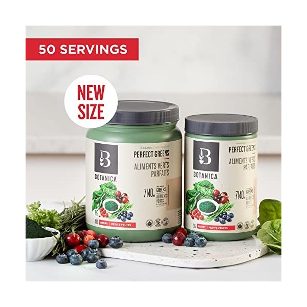 Botanica Organic Berry Perfect Greens Powder 50 Servings, 400 Grams – Vegan, Gluten-Free Superfood with Chlorella, Spirulin