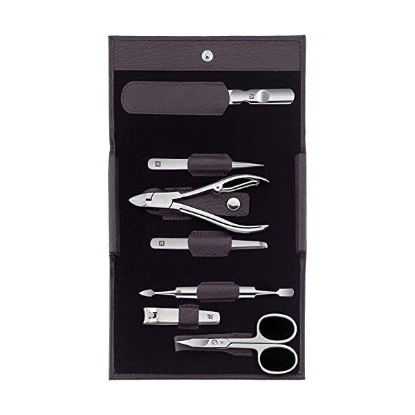 ZWILLING Classic Inox Étui en Cuir de Vache avec Bouton-Pression Fixation 7-Pièces Set, Pourpre, 1 Unité