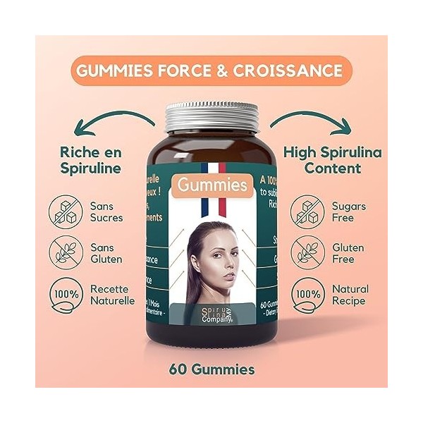 MySpirulinaCompany® | Gummies Croissance Capillaire | Fortifie le cheveu | Spiruline | Complément Alimentaire | Sans Sucres |