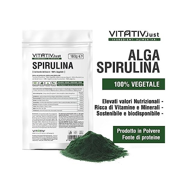 Algue Spiruline en poudre naturelle et pure. Idéal pour les boissons, les smoothies ou les recettes. Convient aux végétariens