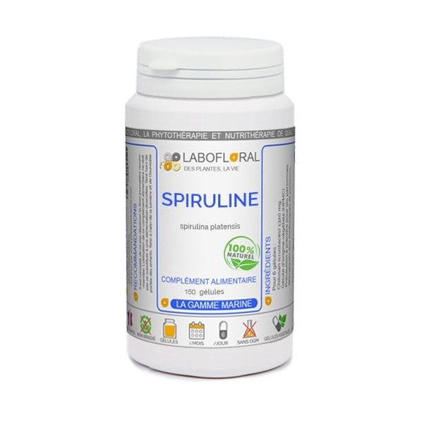 Spiruline Labofloral 150 gélules dosées à 320 mg - Complément alimentaire - Immunité, vitalité, tonus, protéines, acides amin